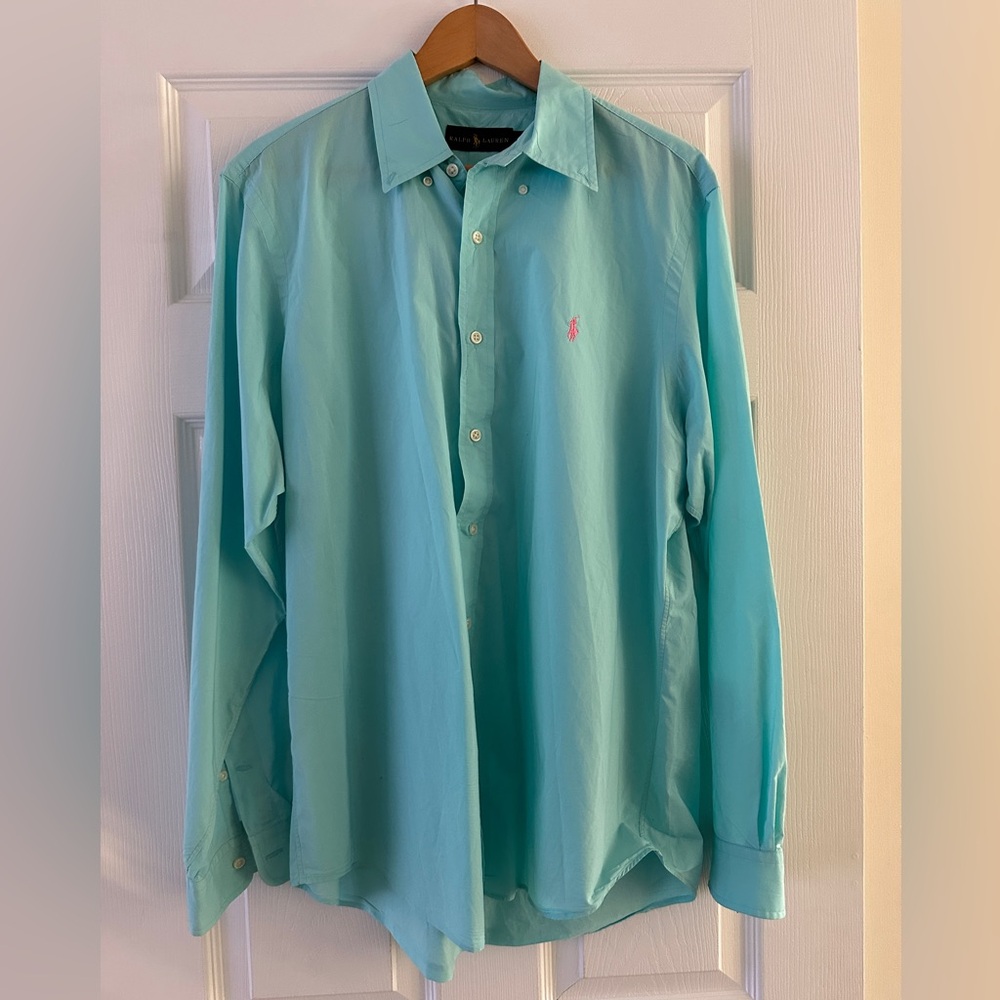 Ralph Lauren Aqua Blue Men's Large Dress Shirt